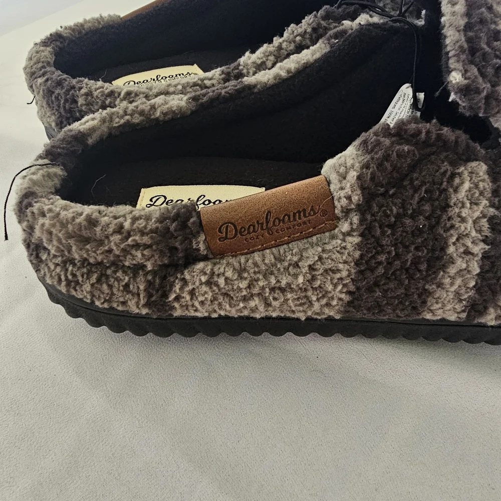 Dearfoams Men's Clog Slippers Gel Infused Memory Foam Camo Grey Size S 7-8 NWT